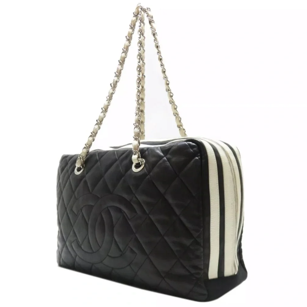 CHANEL Black White Camera Case Chain Shoulder Handbag Quilted Lambskin Leather - Picture 2 of 9